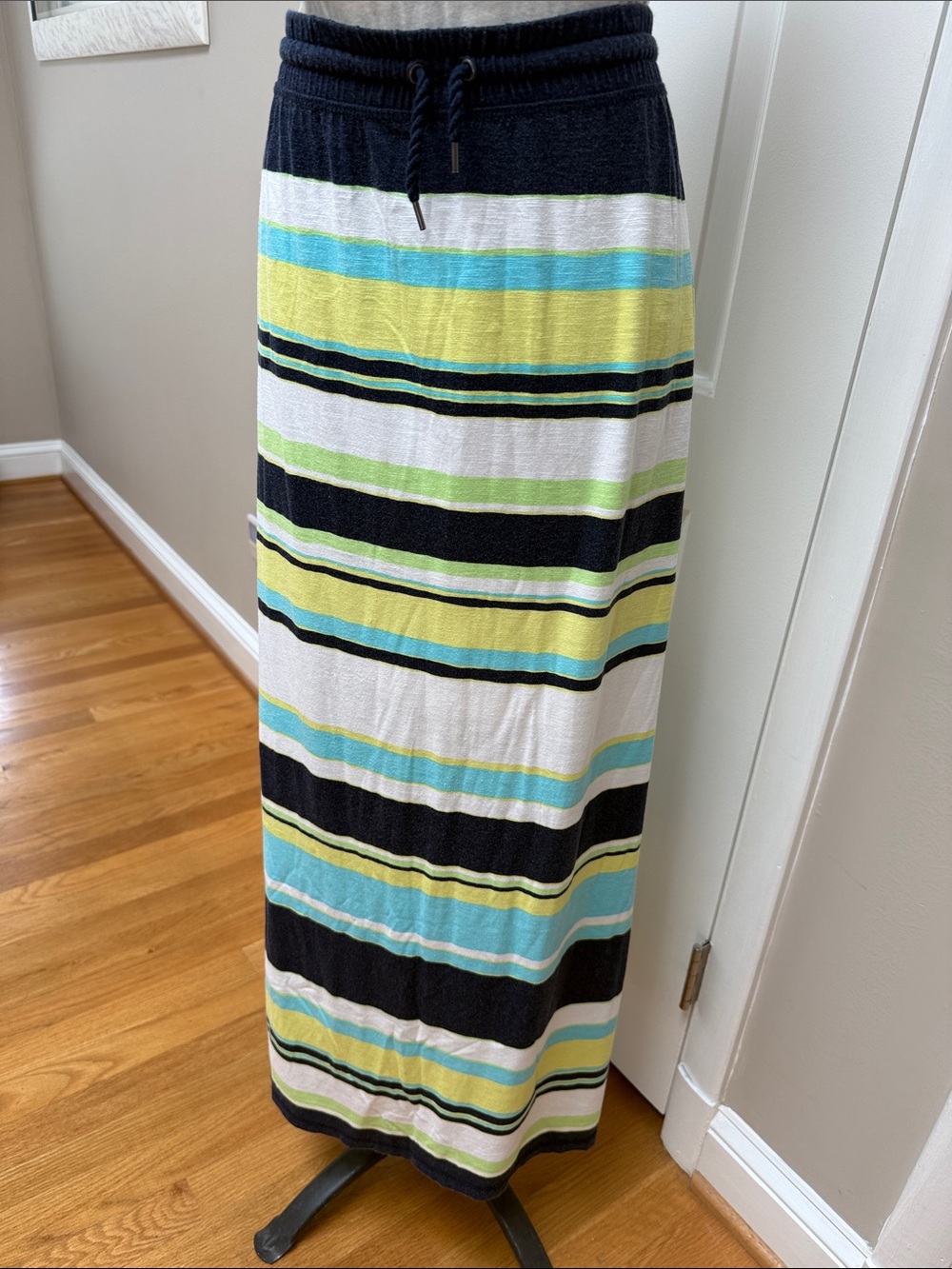 Talbots Striped Maxi Skirt in Black, White, Yellow & Aqua size M